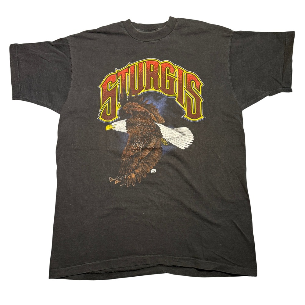 Vintage 1997 Sturgis Black Hills Rally T-Shirt Eagle Biker Black XL